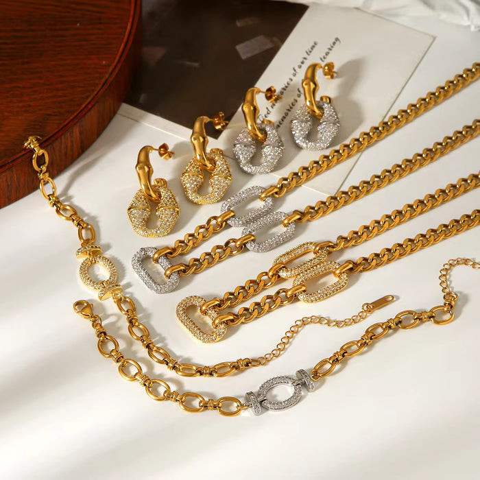 18K Real Gold-Plated Zircon Stainless Luxury Bracelet for Women