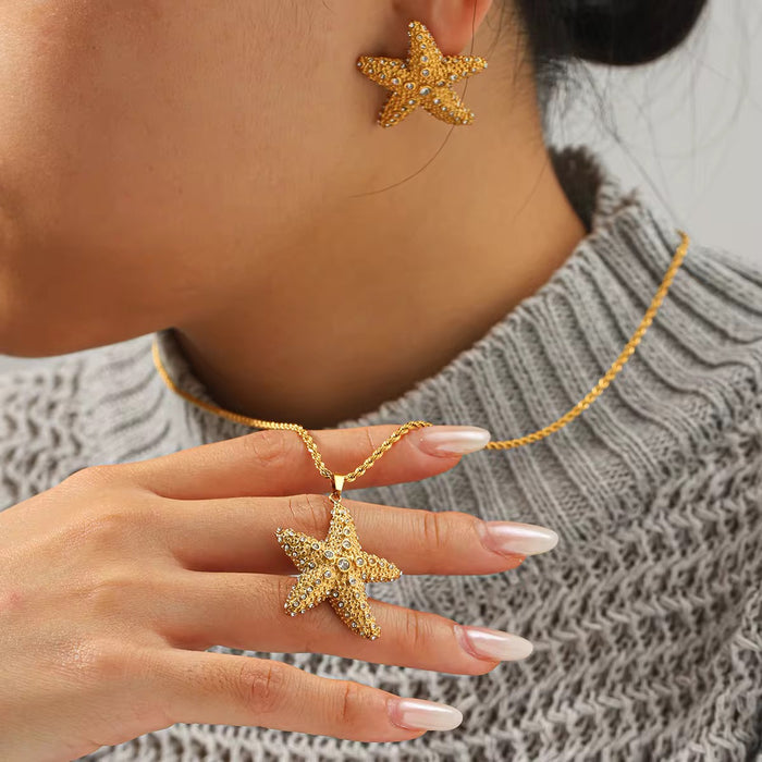 18K Real Gold-Plated Stainless Rhinestone-encrusted Summer Necklace for Women