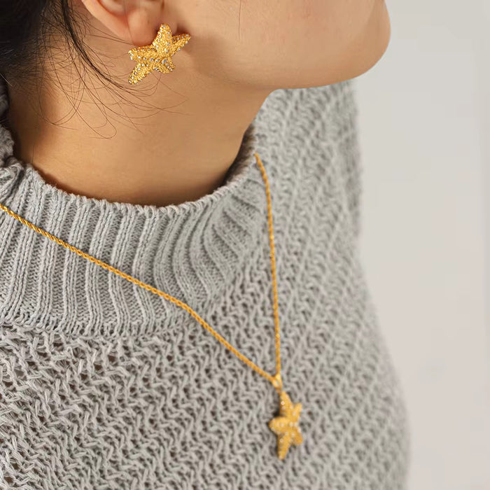 18K Real Gold-Plated Stainless Rhinestone-encrusted Summer Necklace for Women