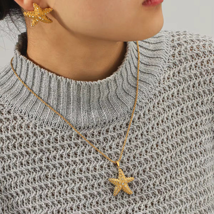 18K Real Gold-Plated Stainless Rhinestone-encrusted Summer Necklace for Women