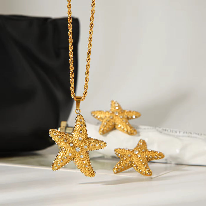 18K Real Gold-Plated Stainless Rhinestone-encrusted Summer Necklace for Women