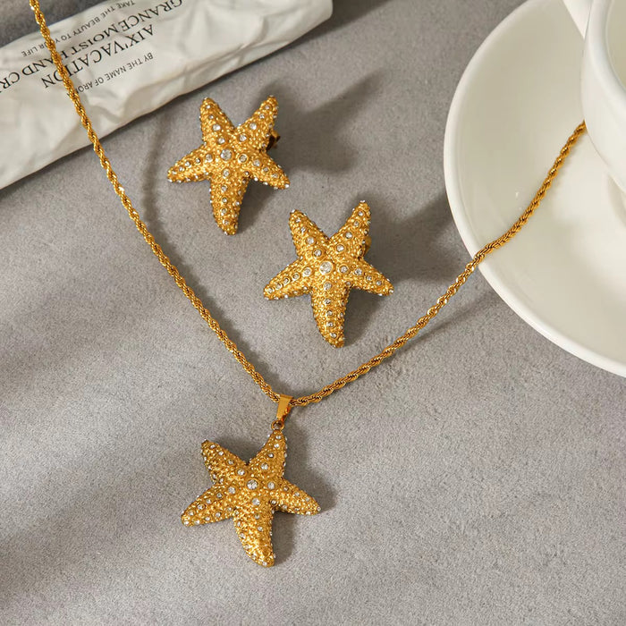 18K Real Gold-Plated Stainless Rhinestone-encrusted Summer Necklace for Women