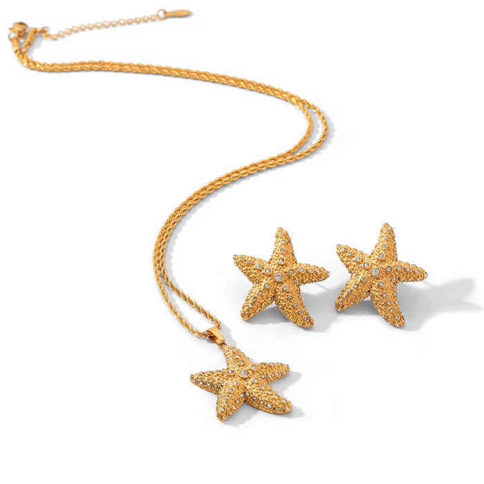 18K Real Gold-Plated Stainless Rhinestone-encrusted Summer Necklace for Women