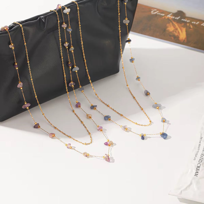 18K Real Gold-Plated Stainless Double Layer Natural Stone Necklace for Women