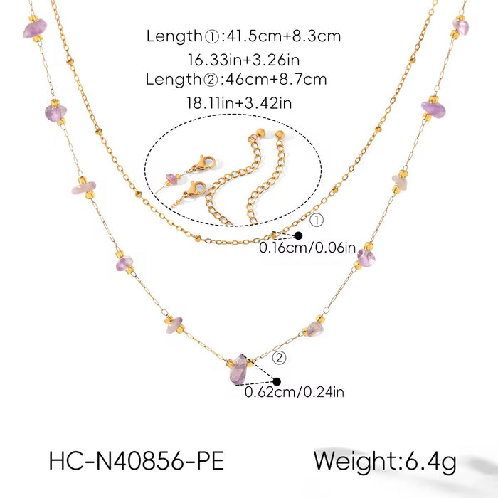 18K Real Gold-Plated Stainless Double Layer Natural Stone Necklace for Women
