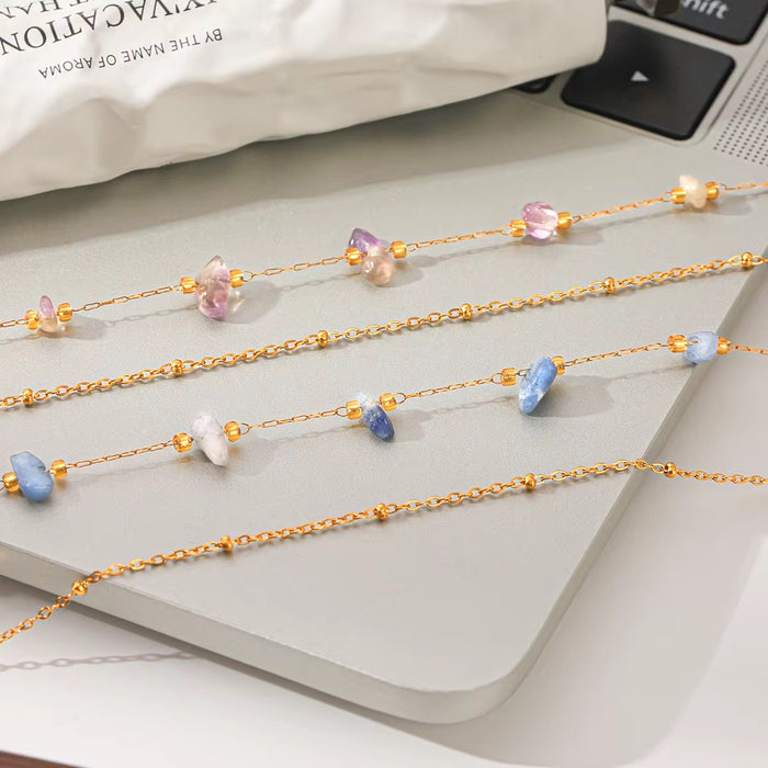 18K Real Gold-Plated Stainless Double Layer Natural Stone Necklace for Women
