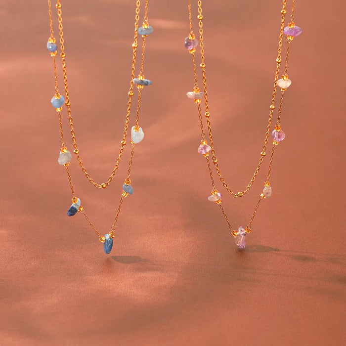 18K Real Gold-Plated Stainless Double Layer Natural Stone Necklace for Women