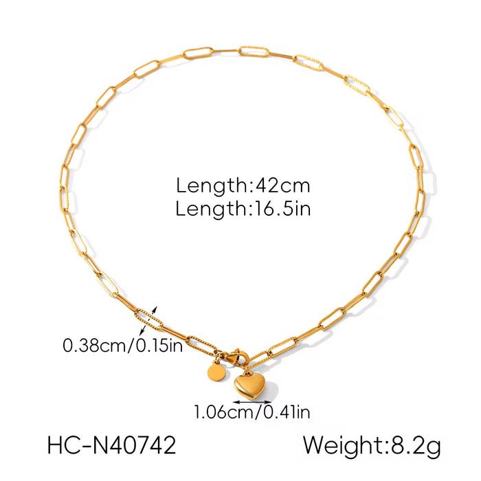 18K Real Gold-Plated Stainless Heart Charm Link Chain Necklace for Women