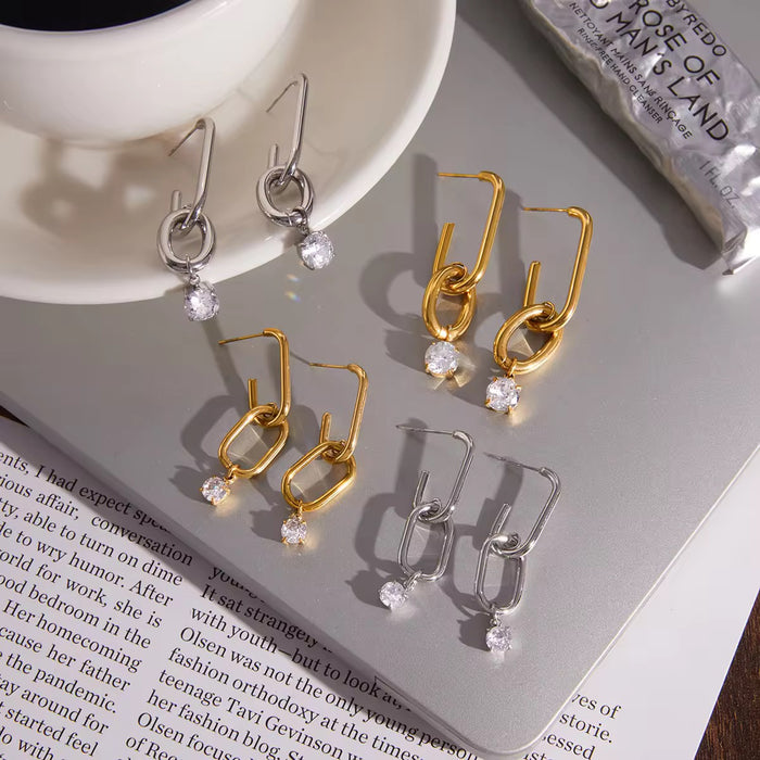 18K Real Gold-Plated Stainless-Steel Link Chain Drop Earrings for Women