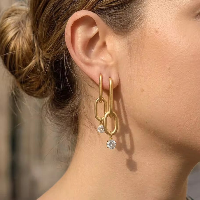 18K Real Gold-Plated Stainless-Steel Link Chain Drop Earrings for Women