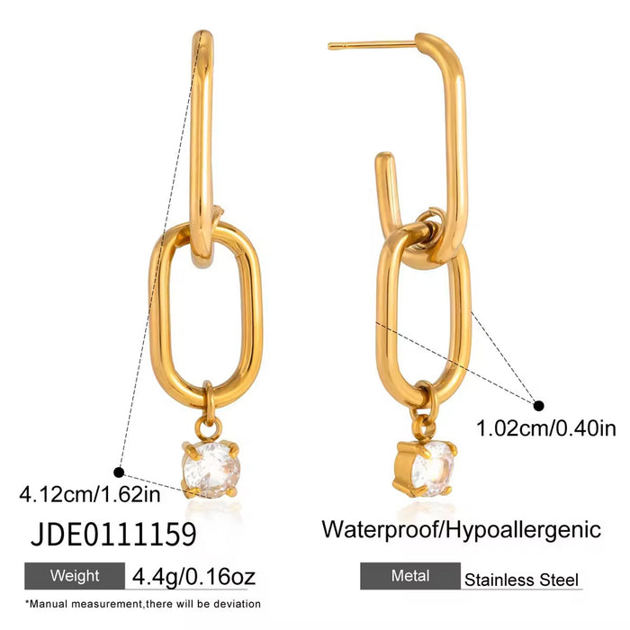 18K Real Gold-Plated Stainless-Steel Link Chain Drop Earrings for Women