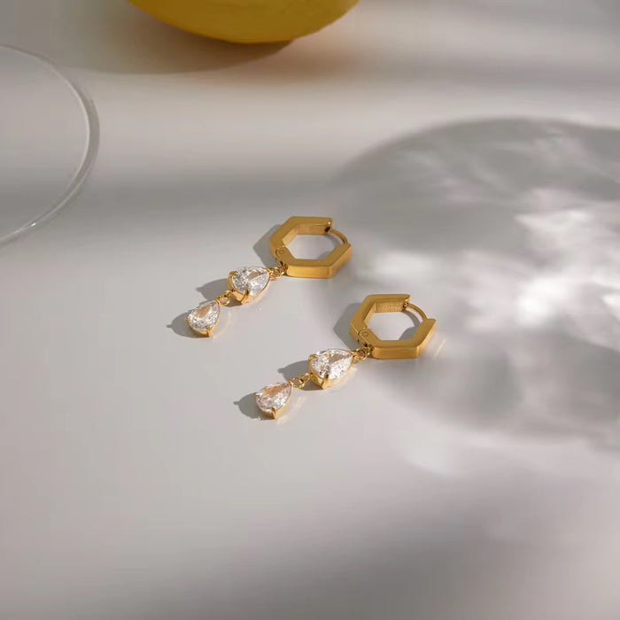 18K Real Gold-Plated Stainless-Steel Cubic Zircon Drop Dangle Earrings for Women