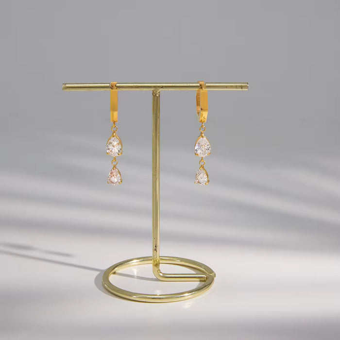 18K Real Gold-Plated Stainless-Steel Cubic Zircon Drop Dangle Earrings for Women