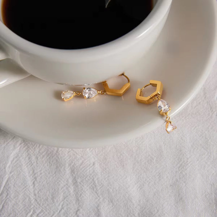 18K Real Gold-Plated Stainless-Steel Cubic Zircon Drop Dangle Earrings for Women