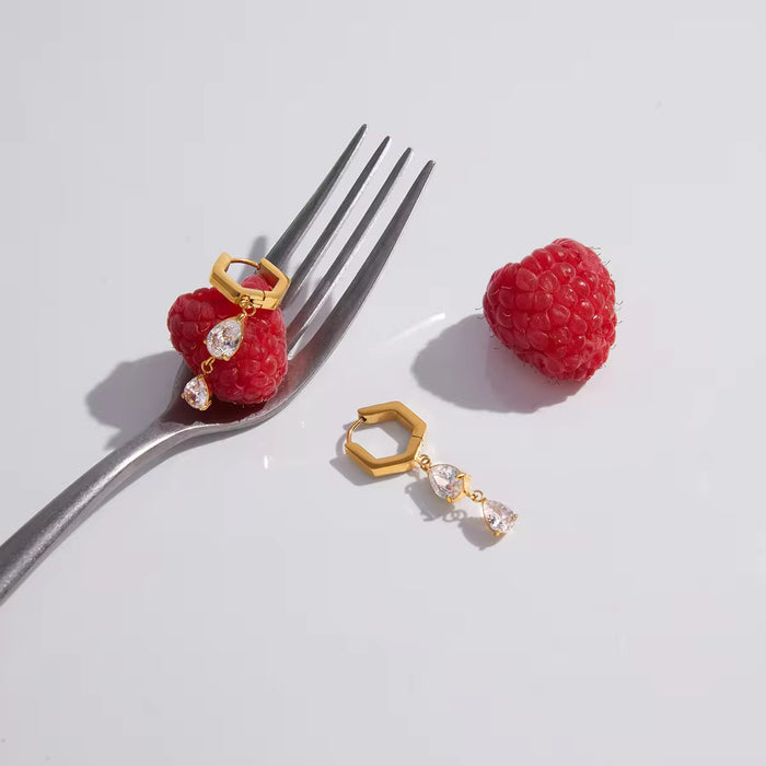 18K Real Gold-Plated Stainless-Steel Cubic Zircon Drop Dangle Earrings for Women