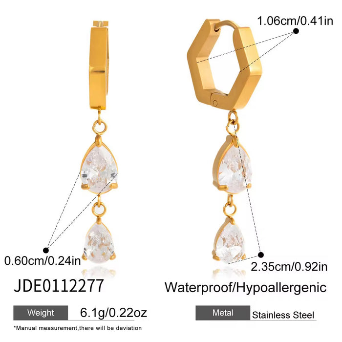 18K Real Gold-Plated Stainless-Steel Cubic Zircon Drop Dangle Earrings for Women