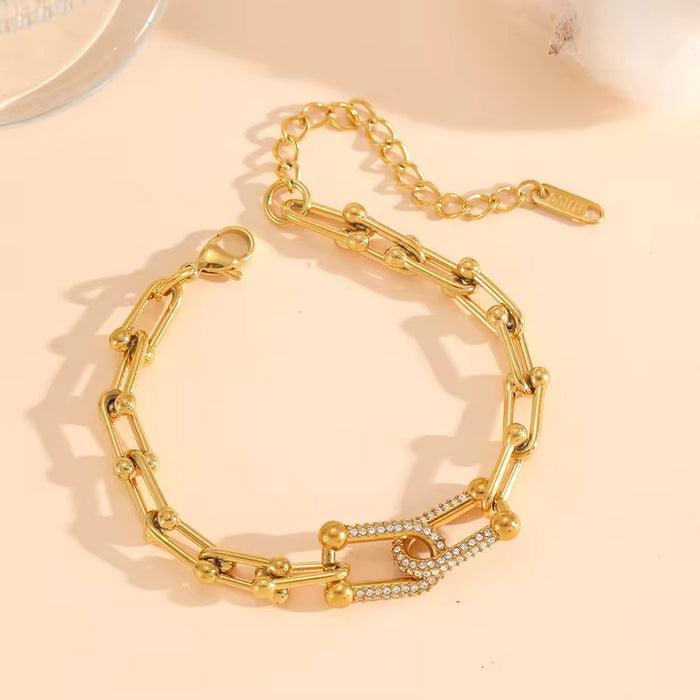 18K Real Gold-Plated Stainless-Steel Adjustable U-Link Paperclip Bracelet for Women