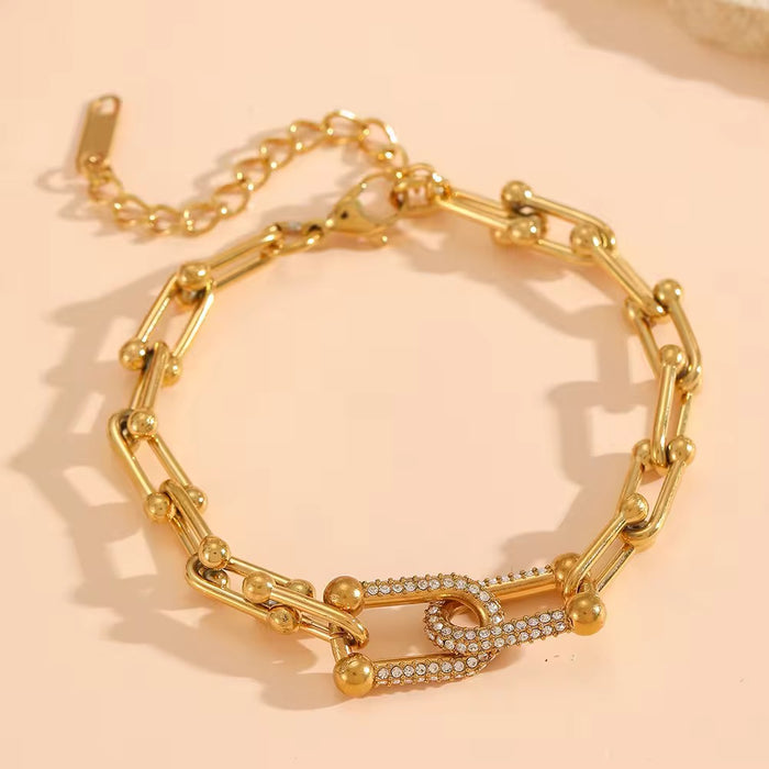 18K Real Gold-Plated Stainless-Steel Adjustable U-Link Paperclip Bracelet for Women