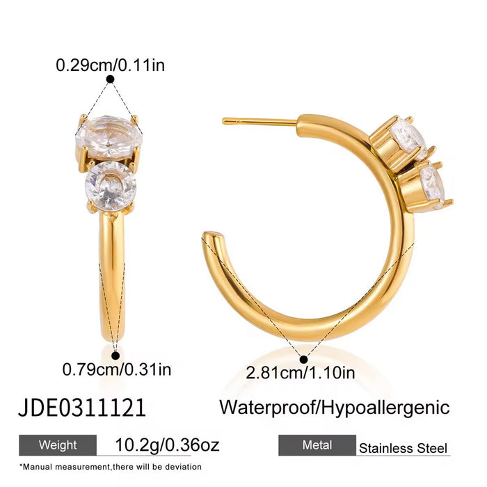 18K Real Gold-Plated Stainless-Steel Classic CZ Hoop Earrings for Women