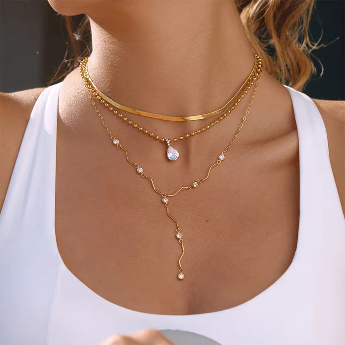 18K Real Gold-Plated Stainless-Steel Luxurious Wave Link Necklace for Women