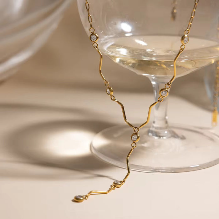 18K Real Gold-Plated Stainless-Steel Luxurious Wave Link Necklace for Women
