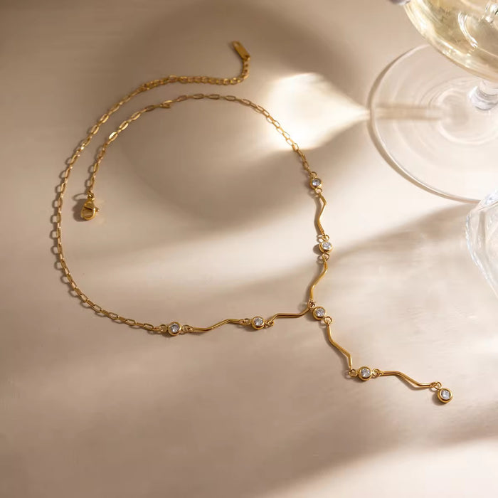 18K Real Gold-Plated Stainless-Steel Luxurious Wave Link Necklace for Women