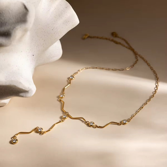 18K Real Gold-Plated Stainless-Steel Luxurious Wave Link Necklace for Women
