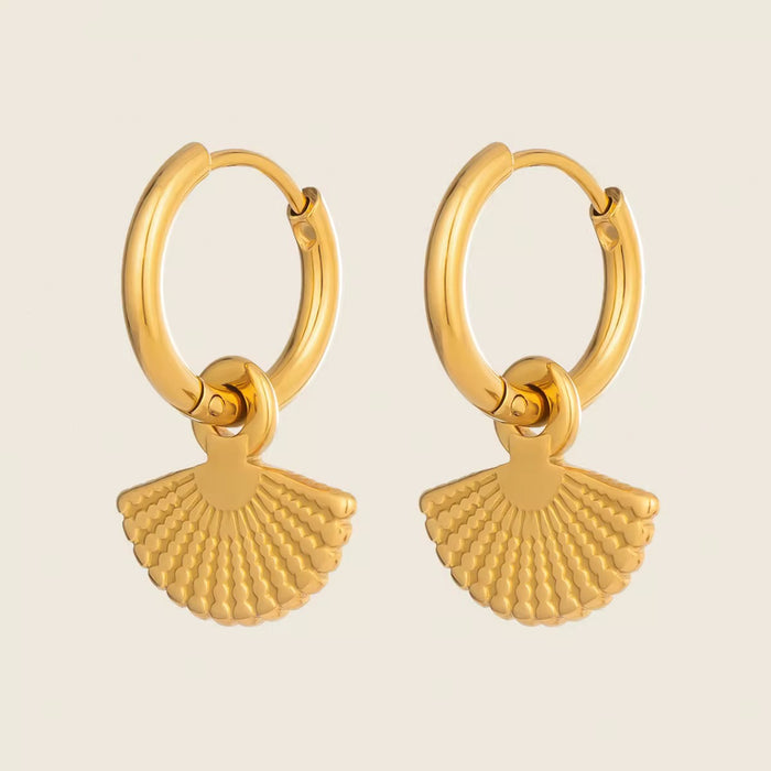 18K Real Gold-Plated Stainless Texture Engraved Earrings for Women