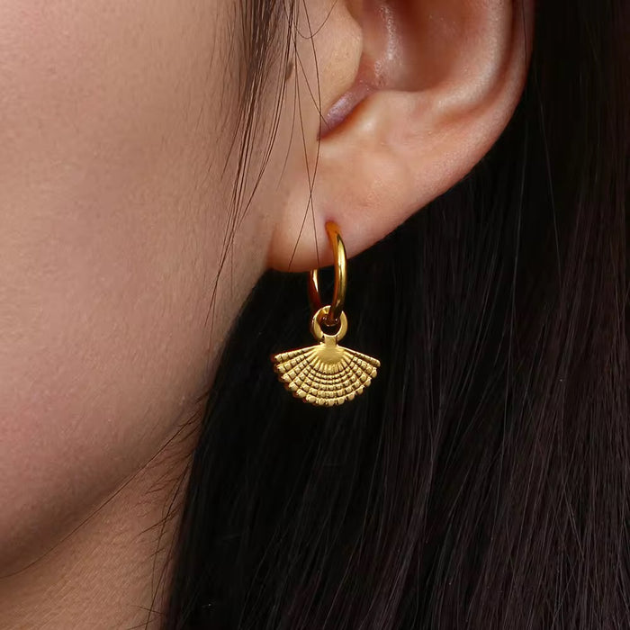 18K Real Gold-Plated Stainless Texture Engraved Earrings for Women