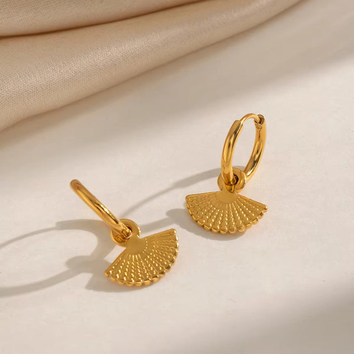 18K Real Gold-Plated Stainless Texture Engraved Earrings for Women