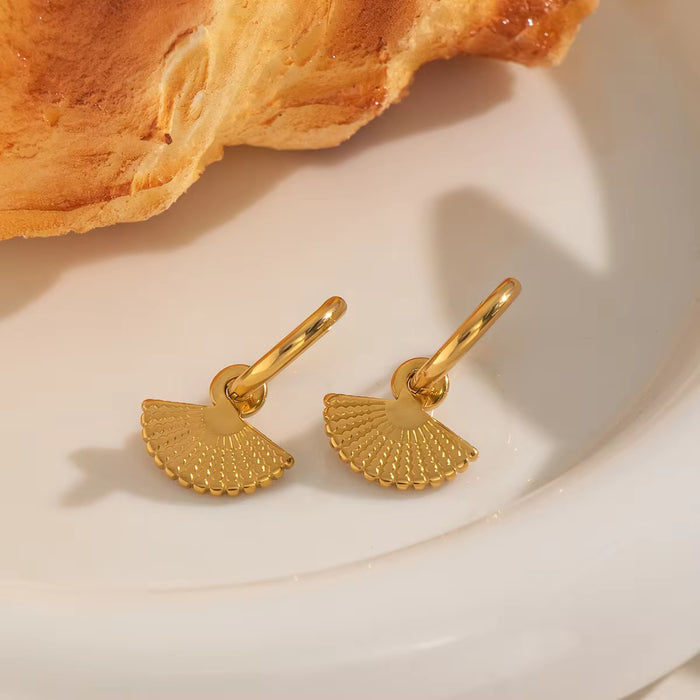 18K Real Gold-Plated Stainless Texture Engraved Earrings for Women