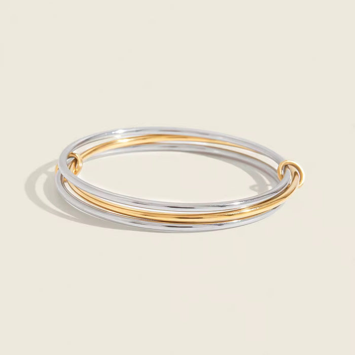 18K Real Gold-Plated Stainless-Steel Classic Multi-Layer Two Tone Bangle Bracelet for Women