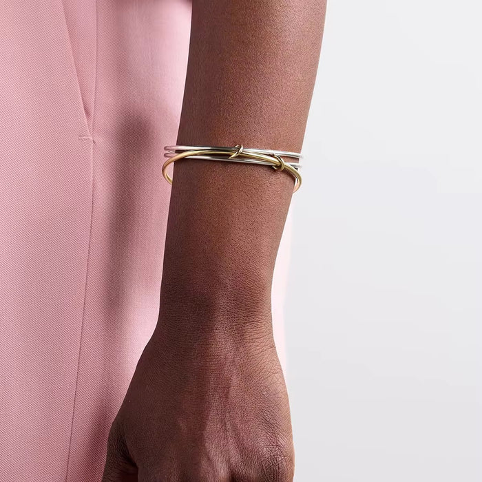 18K Real Gold-Plated Stainless-Steel Classic Multi-Layer Two Tone Bangle Bracelet for Women