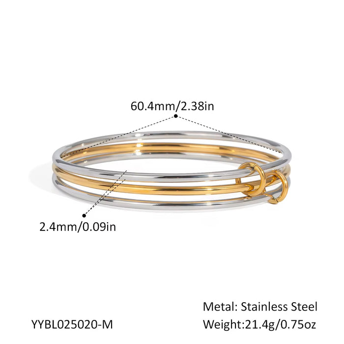 18K Real Gold-Plated Stainless-Steel Classic Multi-Layer Two Tone Bangle Bracelet for Women