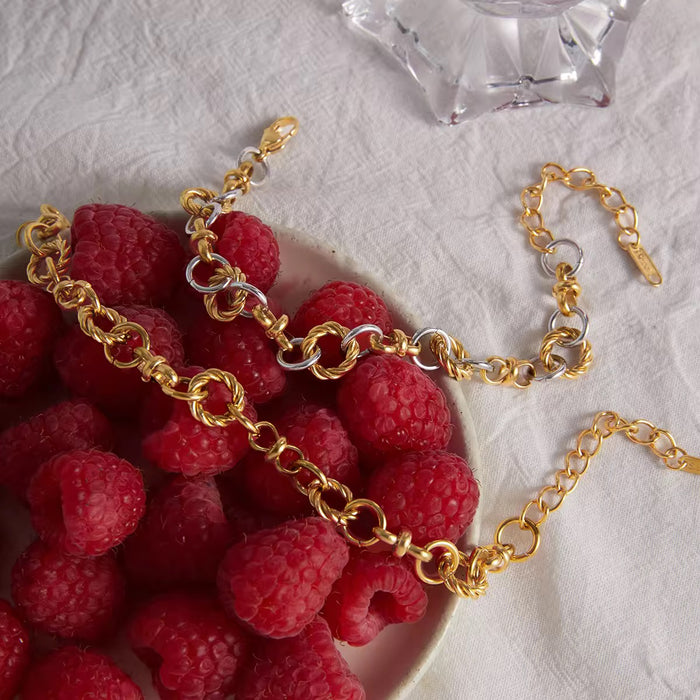 18K Real Gold-Plated Stainless-Steel Classic Gold and Silver Blocked Multi-Ring Winding Chain Bracelet for Women