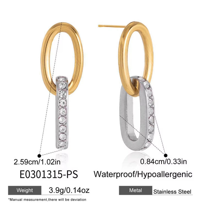 18K Real Gold-Plated Stainless-Steel Crystal Geometric Mixed Color Earrings for Women