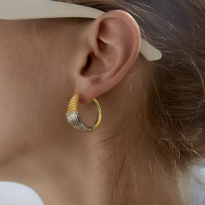 18K Real Gold-Plated Stainless-Steel Mixed Color Clip Earrings for Women