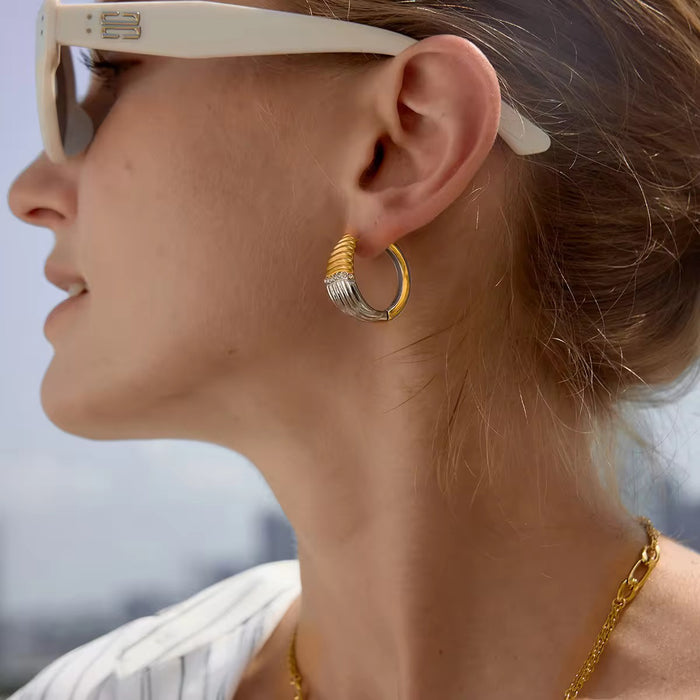 18K Real Gold-Plated Stainless-Steel Mixed Color Clip Earrings for Women
