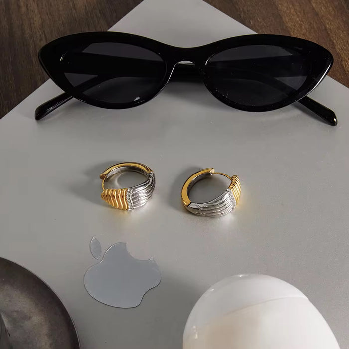 18K Real Gold-Plated Stainless-Steel Mixed Color Clip Earrings for Women