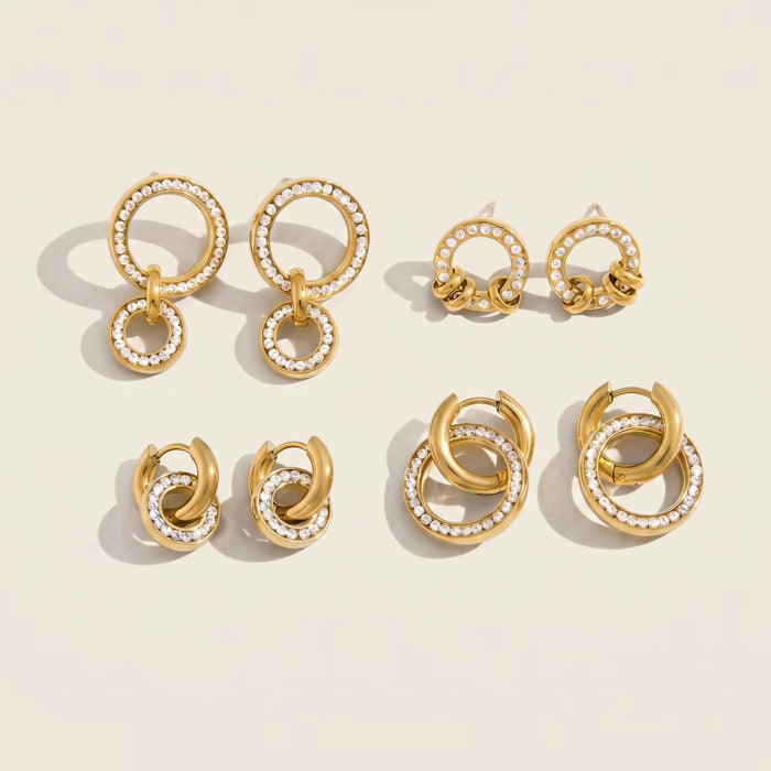 18K Real Gold-Plated Stainless-Steel Zircon Circle Earrings for Women