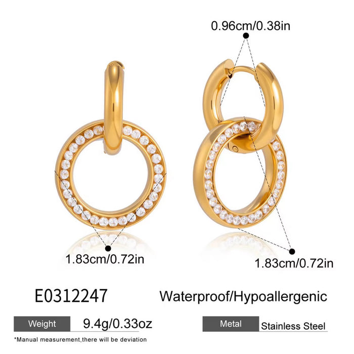 18K Real Gold-Plated Stainless-Steel Zircon Circle Earrings for Women