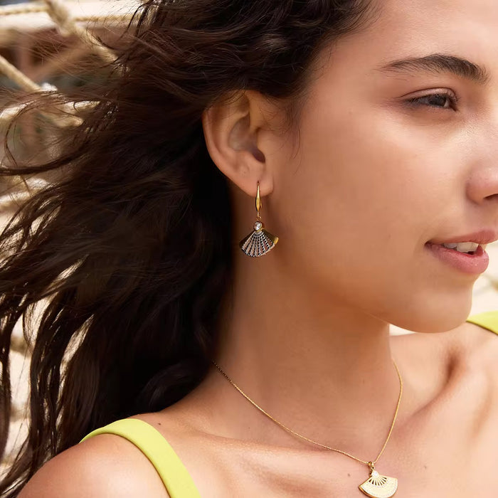 18K Real Gold-Plated Stainless-Steel Classic Elegant Necklace and Earrings Set for Women