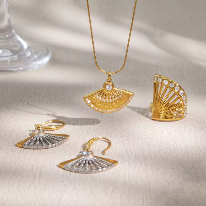 18K Real Gold-Plated Stainless-Steel Classic Elegant Necklace and Earrings Set for Women