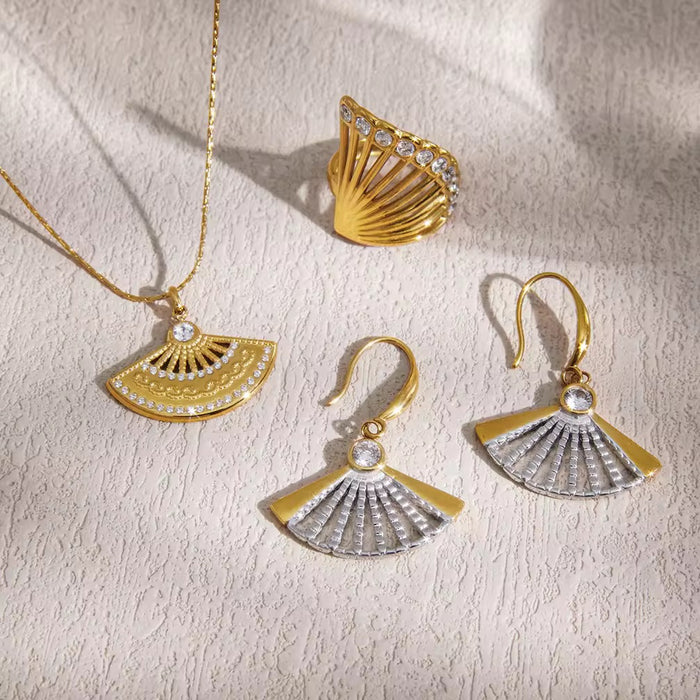 18K Real Gold-Plated Stainless-Steel Classic Elegant Necklace and Earrings Set for Women