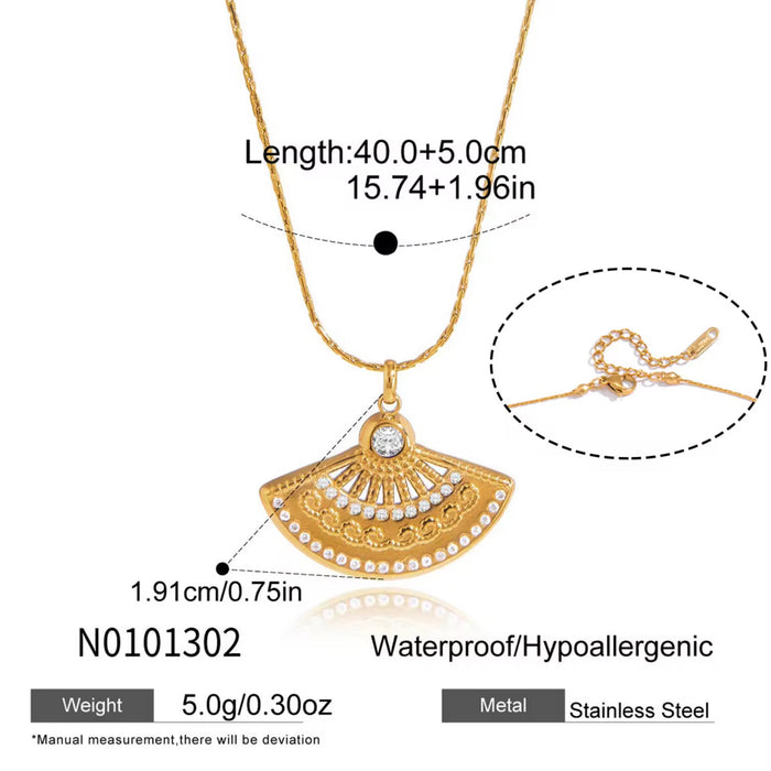 18K Real Gold-Plated Stainless-Steel Classic Elegant Necklace and Earrings Set for Women