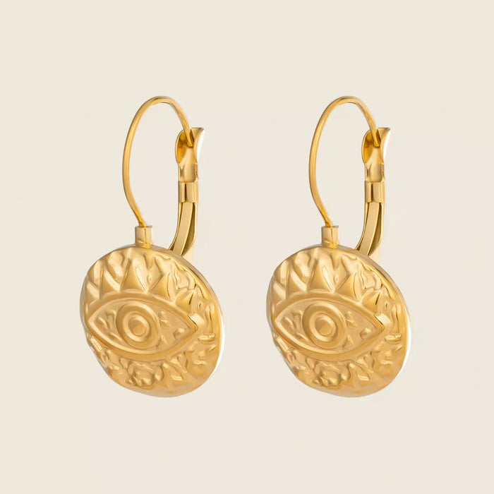 18K Real Gold-Plated Stainless-Steel Retro Dangle Earrings for Women