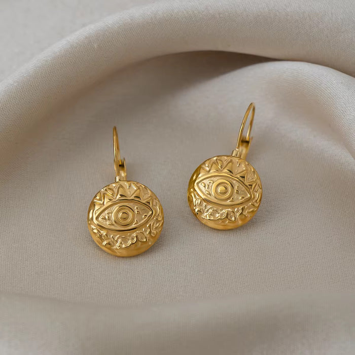 18K Real Gold-Plated Stainless-Steel Retro Dangle Earrings for Women