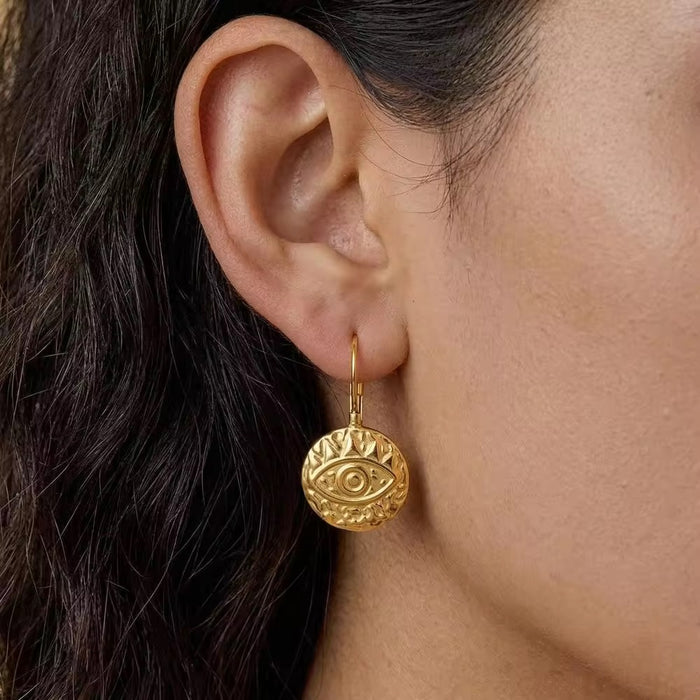 18K Real Gold-Plated Stainless-Steel Retro Dangle Earrings for Women