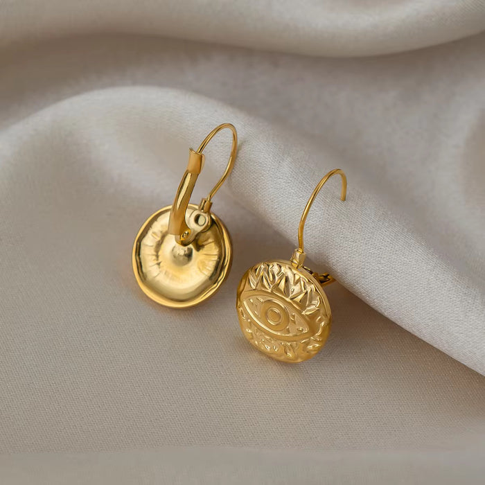 18K Real Gold-Plated Stainless-Steel Retro Dangle Earrings for Women