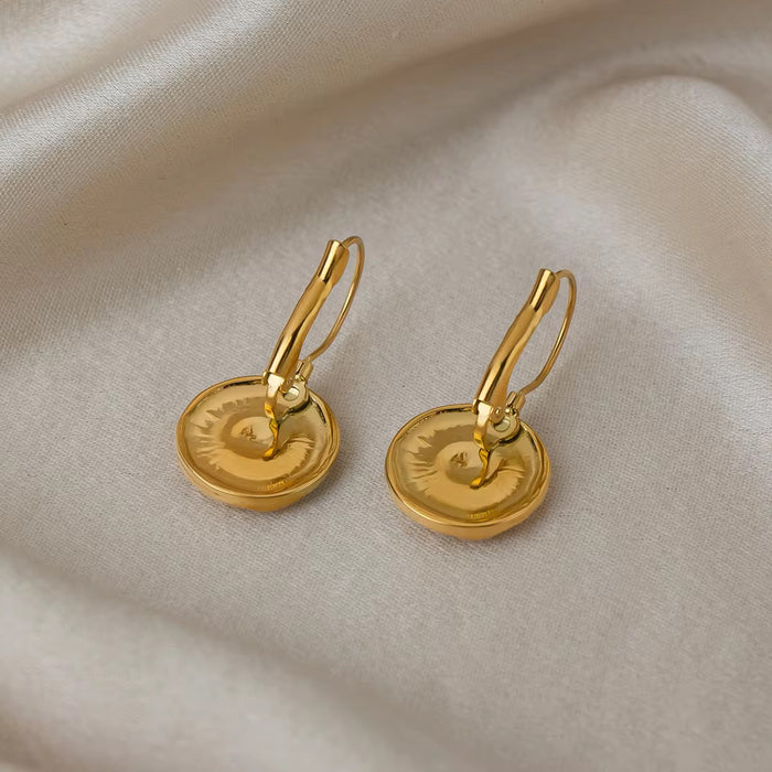 18K Real Gold-Plated Stainless-Steel Retro Dangle Earrings for Women
